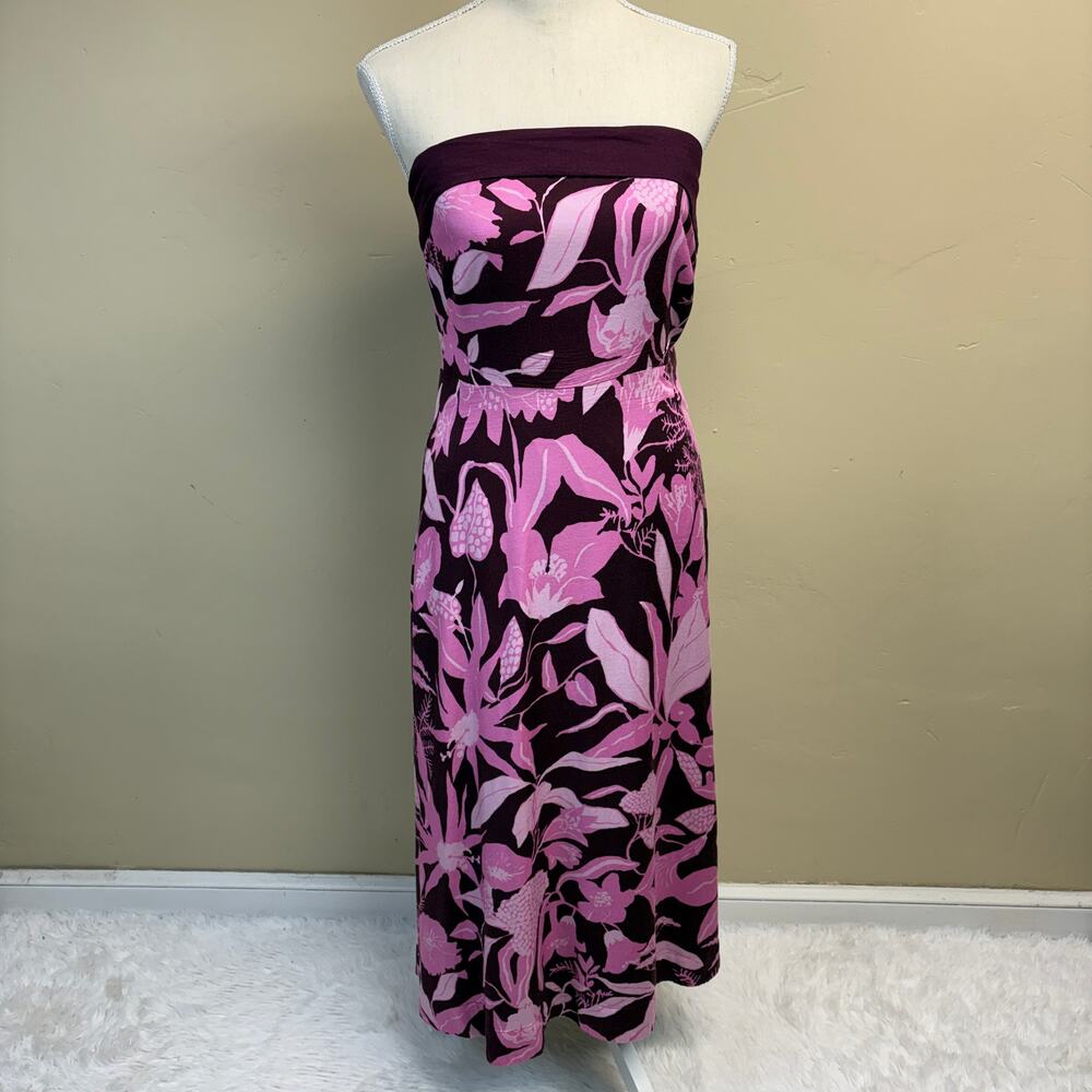 Anthropologie Jo Faulkner Strapless Pink Red Floral Dress Size 10 - Picture 2 of 8
